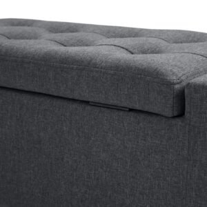 Vaeny Tufted Linen Storage Ottoman Bench – Dark Grey