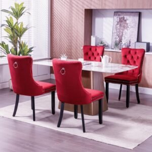 Vaeny Tufted Velvet Dining Chair with Solid Wood Legs
