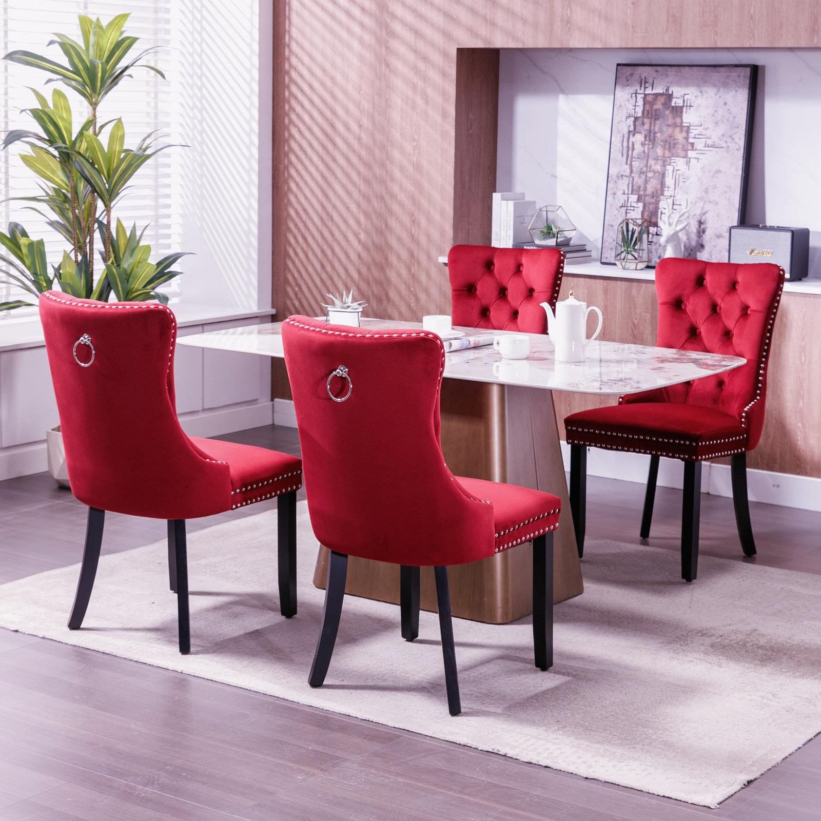 Vaeny Tufted Velvet Dining Chair with Solid Wood Legs