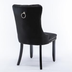 Vaeny Tufted Velvet Dining Chairs Set of 2 – Black, Nailhead Trim