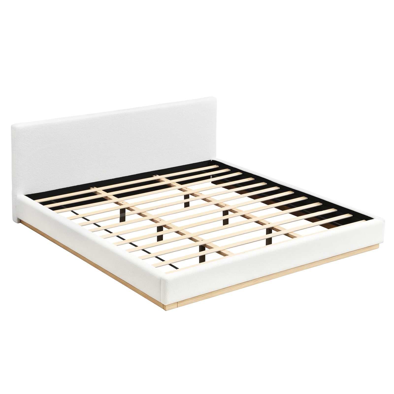 Vaeny Upholstered Bed with Solid Wood Frame – White