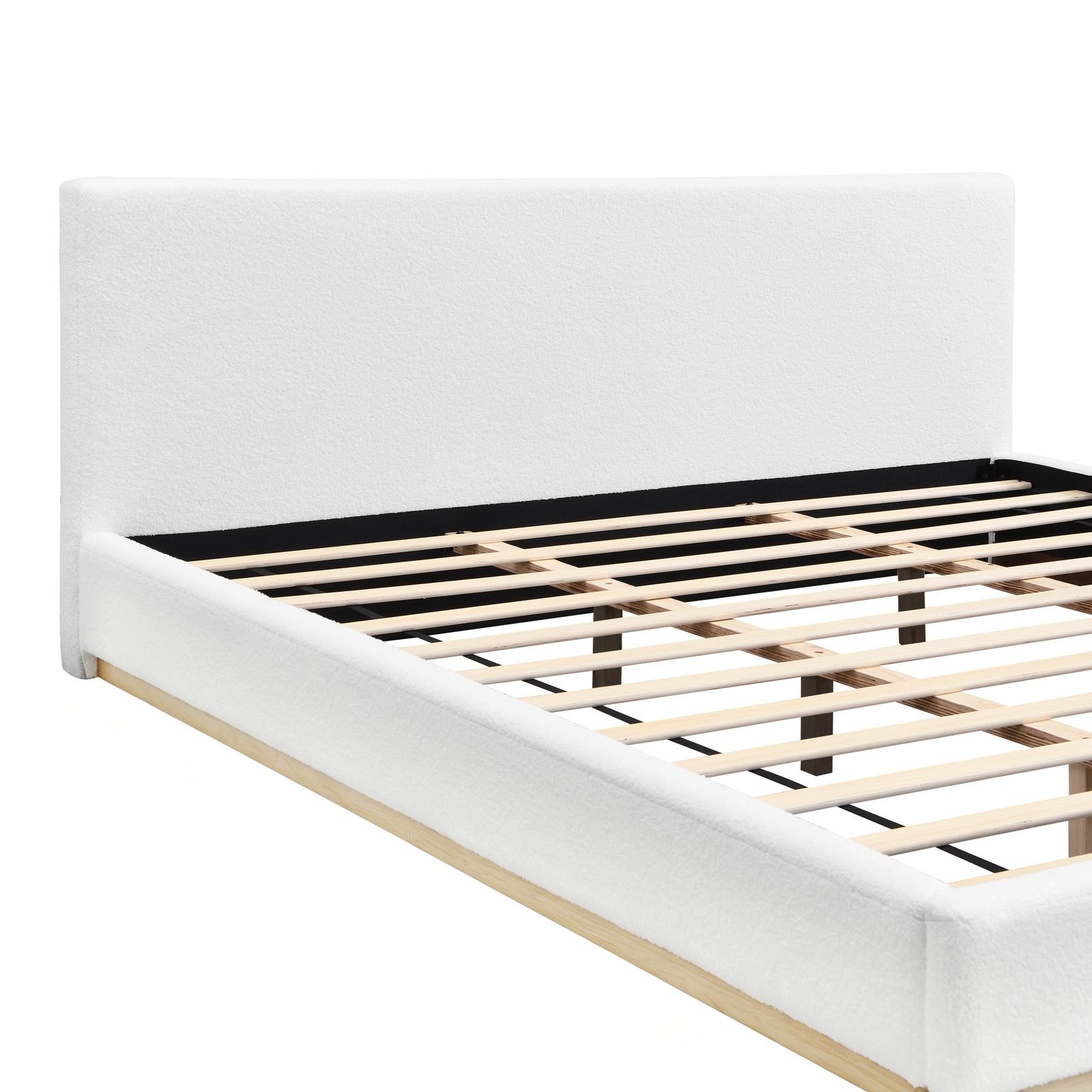Vaeny Upholstered Bed with Solid Wood Frame – White – view 6