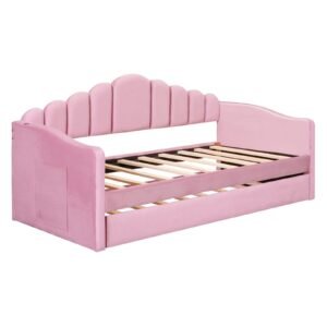 Vaeny Velvet Twin Daybed with Trundle and USB Ports