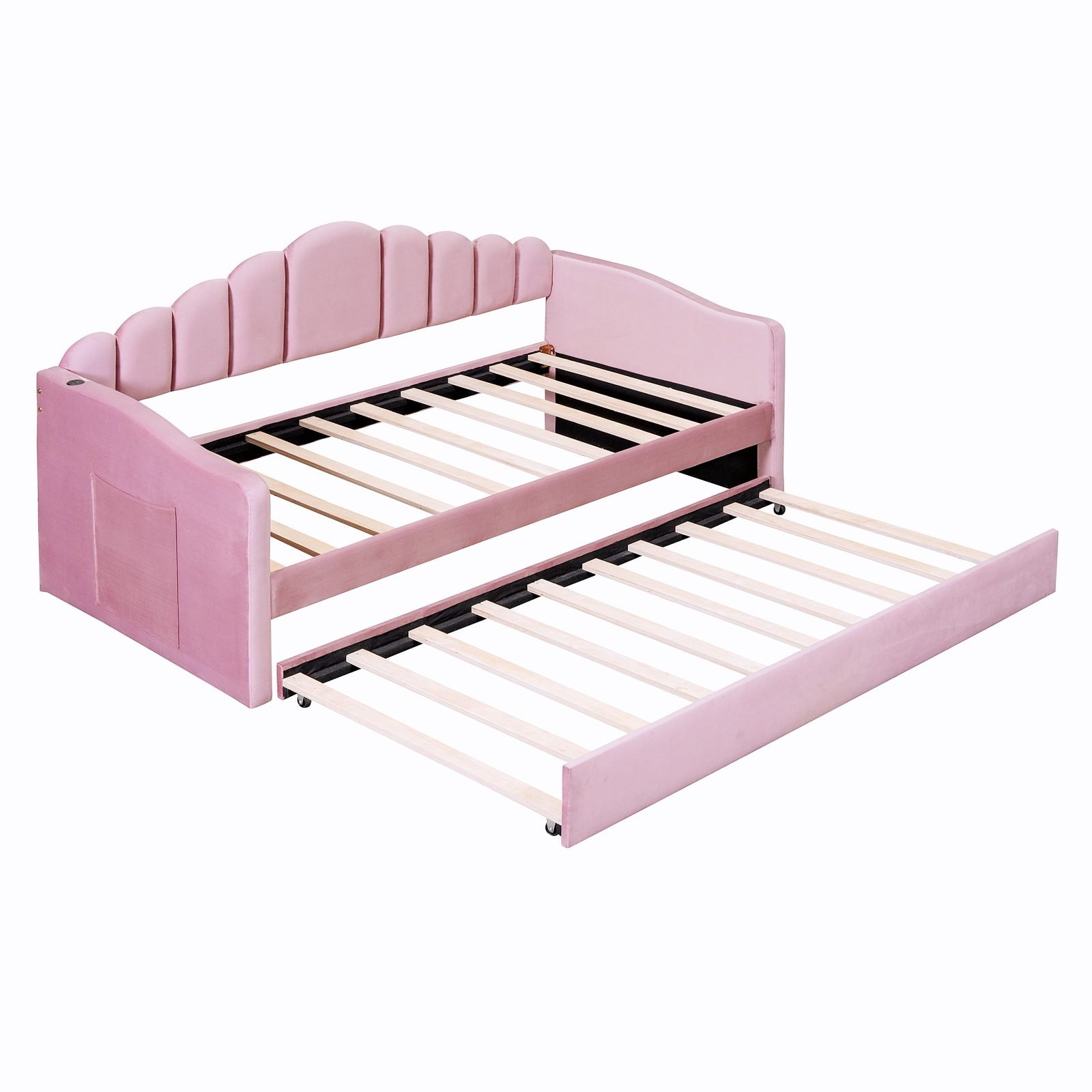Vaeny Velvet Twin Daybed with Trundle and USB Ports – view 5