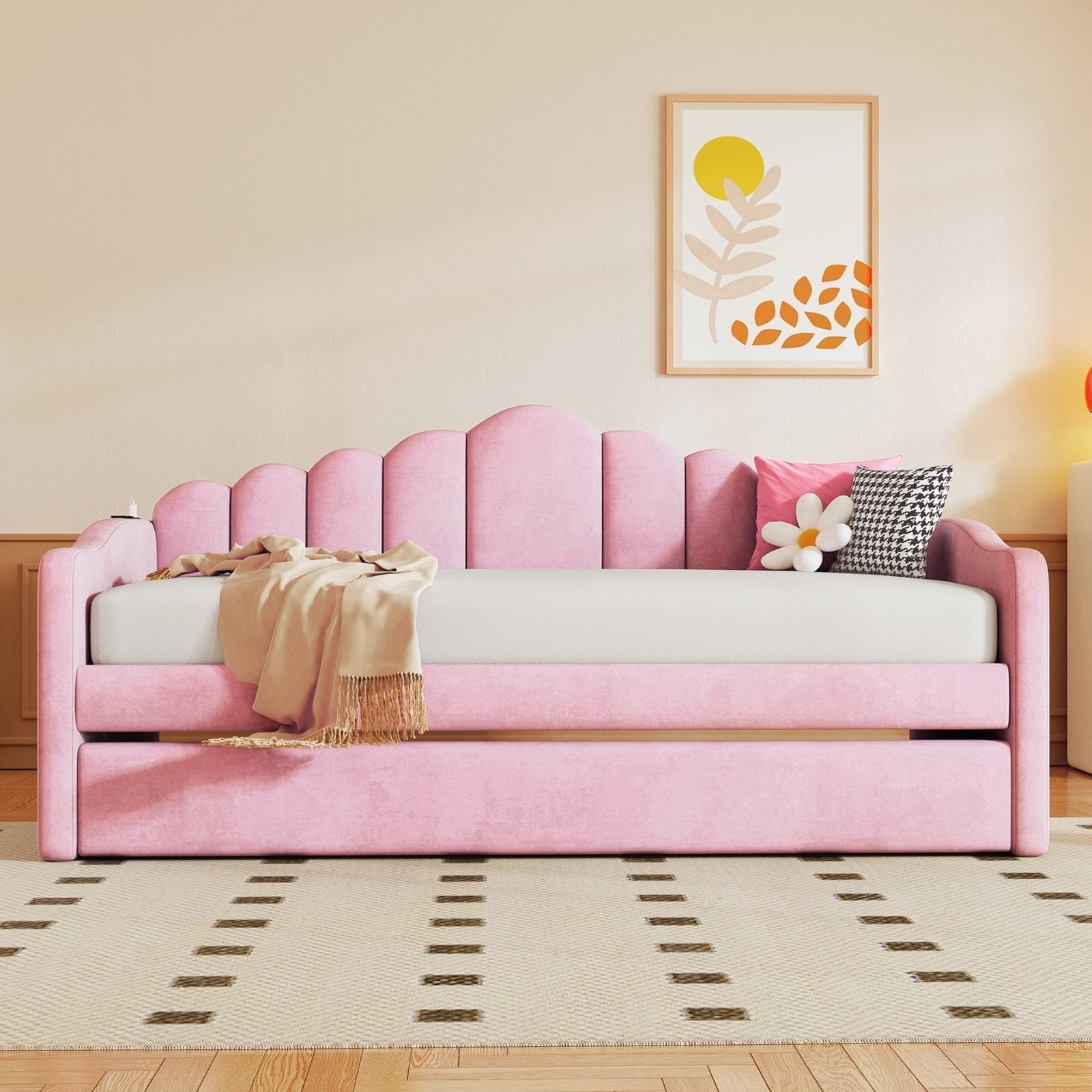 Vaeny Velvet Twin Daybed with Trundle and USB Ports – view 6